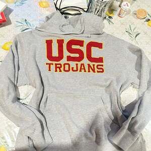 USC Trojans Gray Pullover Hoodie with Stitched Letter Patches